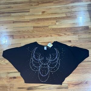 NEW Baby Phat black 3/4 Slit open sleeve balloon design Shirt studded S M